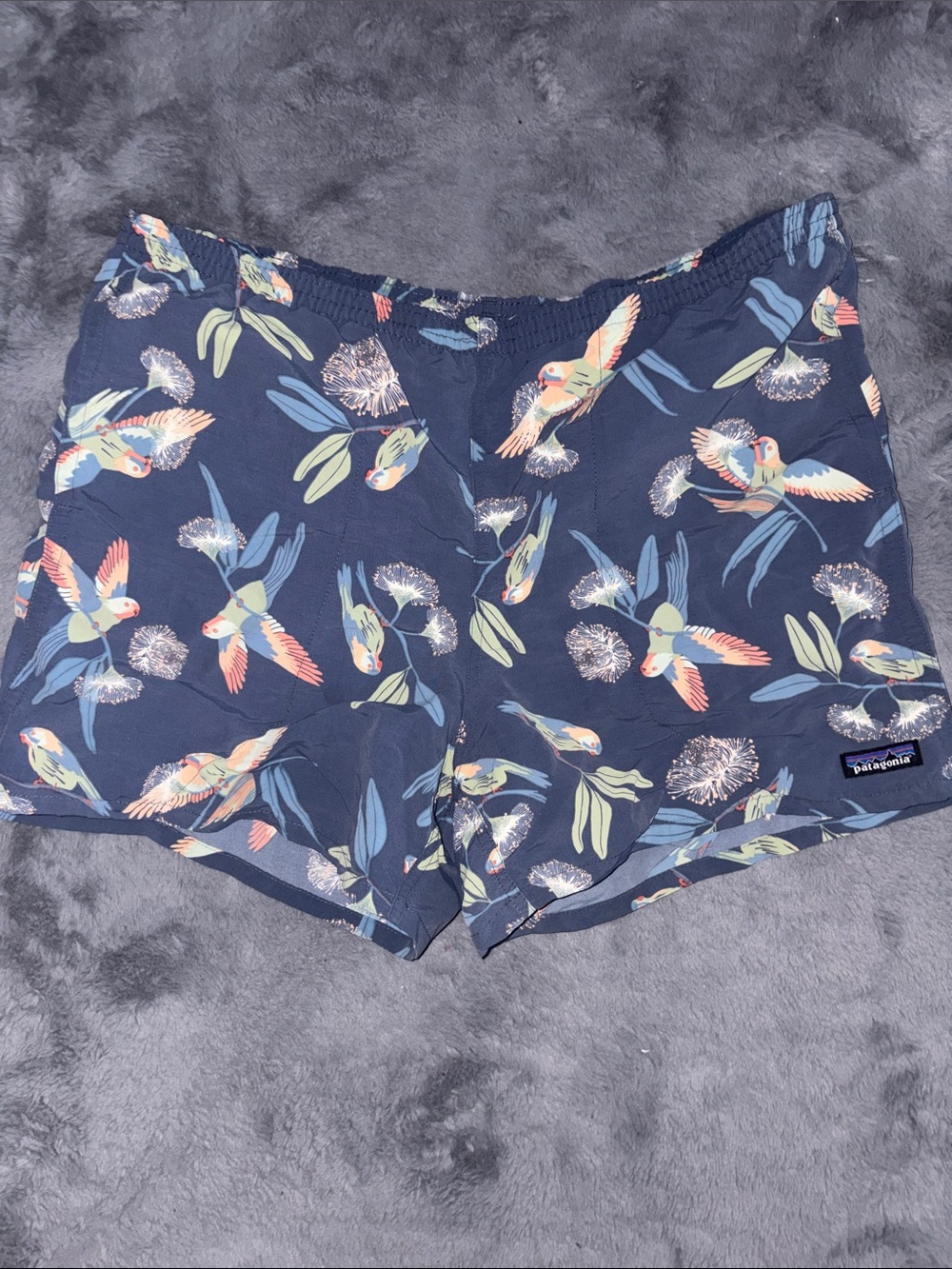 Patagonia Navy Tropical Parrot Print Shorts